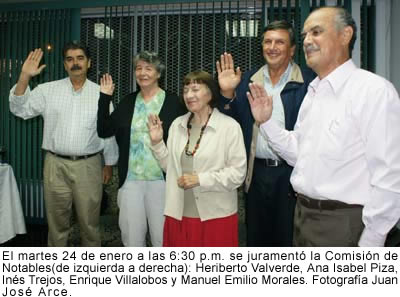 Heriberto Valverde, Ana Isabel Piza, Inés Trejos, Enrique Villalobos y Manuel Emilio Morales