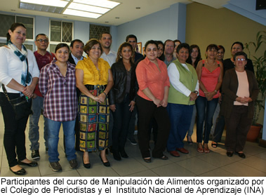 curso de Manipulación de Alimentos con el  Instituto Nacional de Aprendizaje (INA)